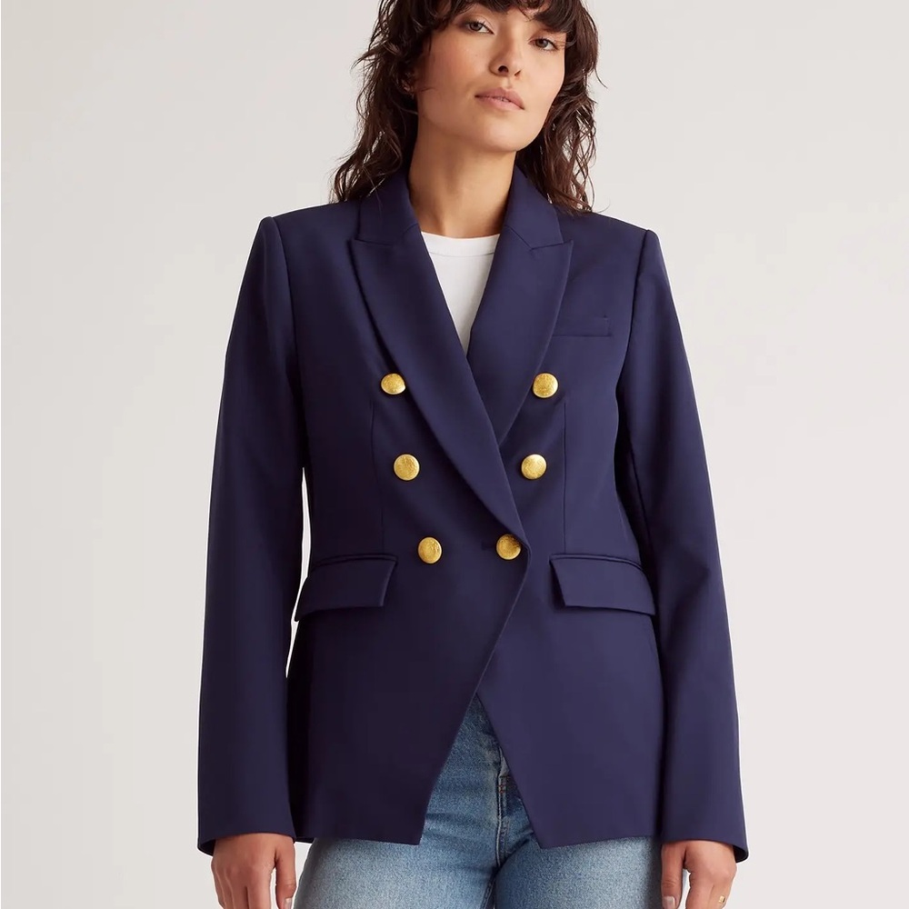 Navy Double-Breasted Blazer with Gold Buttons